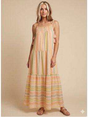 GRACE+KARMA Size S Striped Maxi Dress in Orange and Yellow